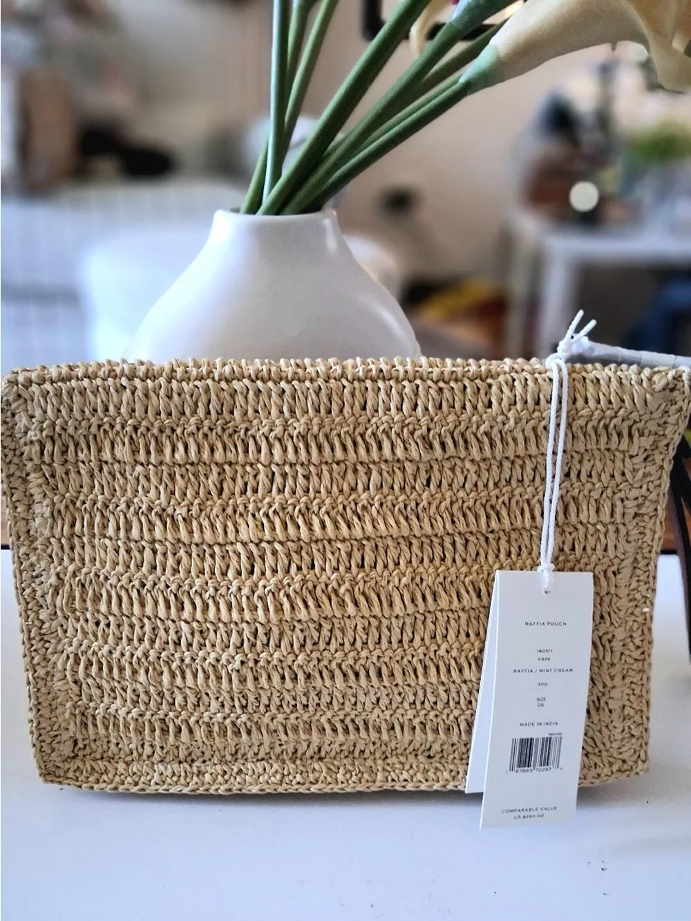 TORY BURCH RAFFIA WRISTLET CLUTCH BAG NWT